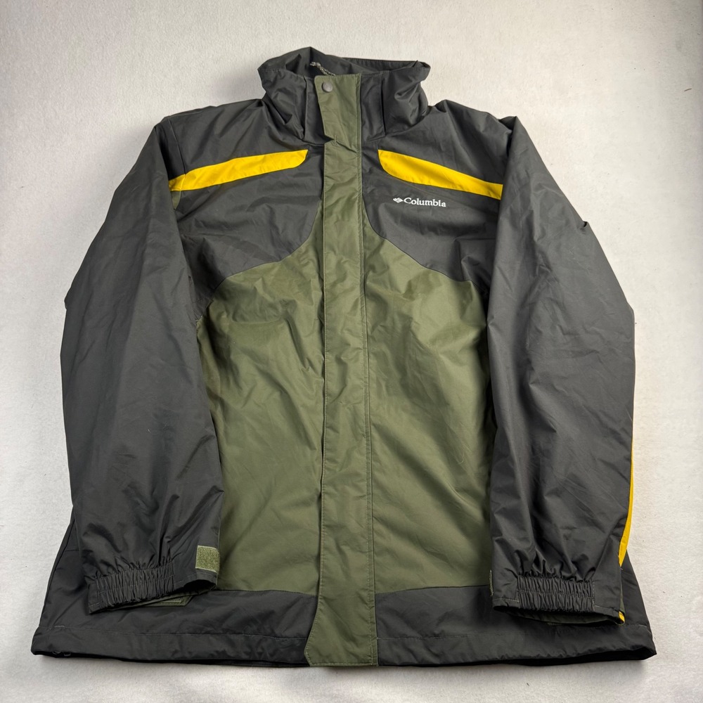 Columbia Interchange Omni-Shield Jacket Mens Large Grey Green Yellow Colorblock